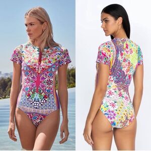 NWT Johnny Was Locita Surf One Piece Neoprene Swimsuit Colorful Patchwork